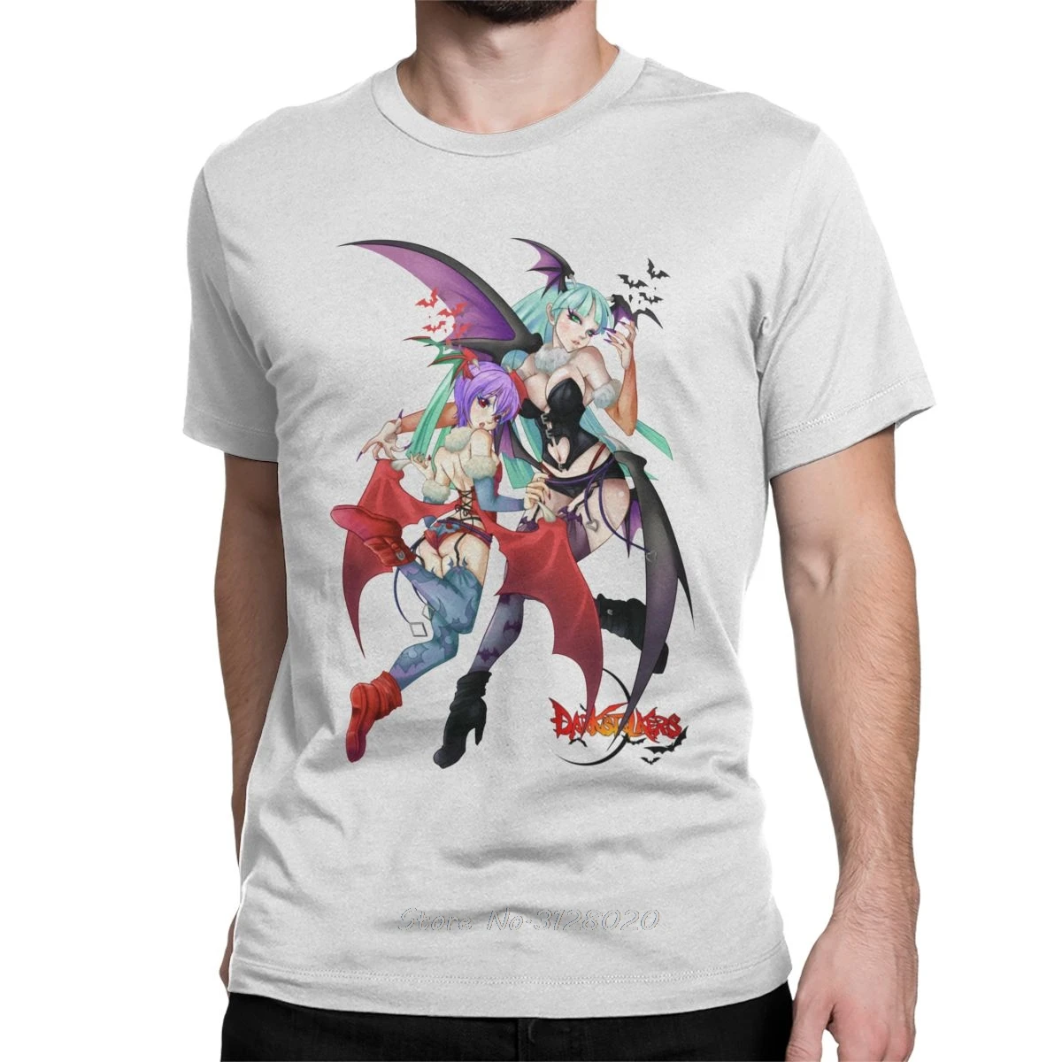 Aensland Sky Darkstalkers Men T Shirt Vampire Morrigan Game Anime Aensland 80s Bats Tee Short Sleeve T-Shirts Cotton EU Size