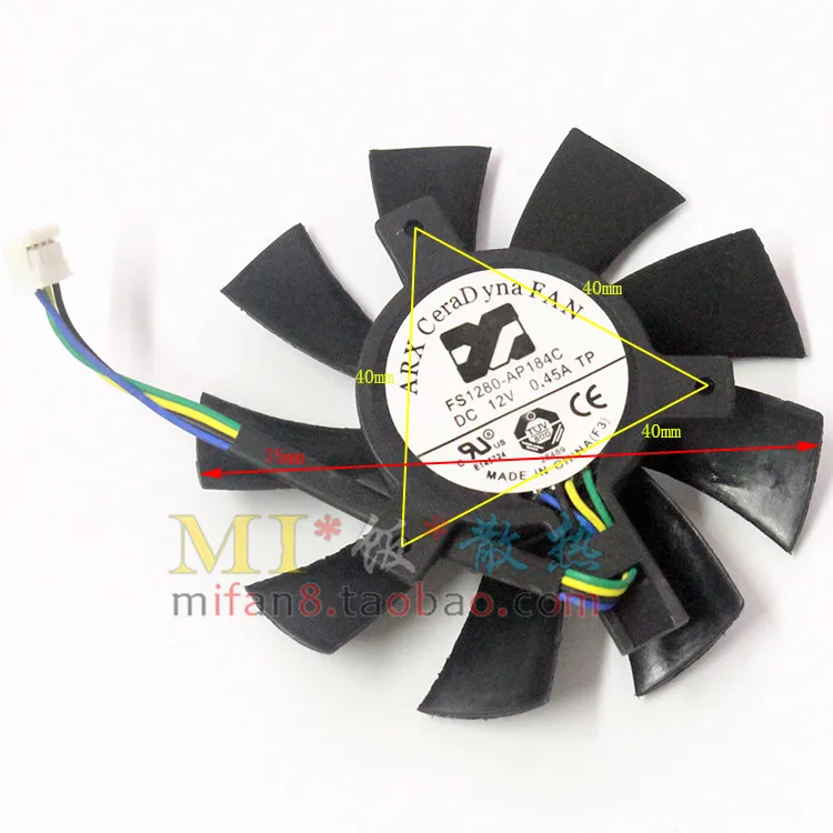 ARX FS1280-AP184C DC 12V 0.45A Dia 75x75mm 4-Wire Server Cooling Fan