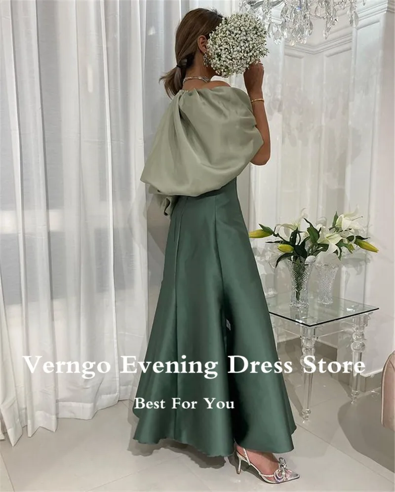 Verngo velho verde uma linha de cetim vestidos de baile puff 3/4 mangas compridas tornozelo comprimento formal festa à noite vestido para árabe saudita