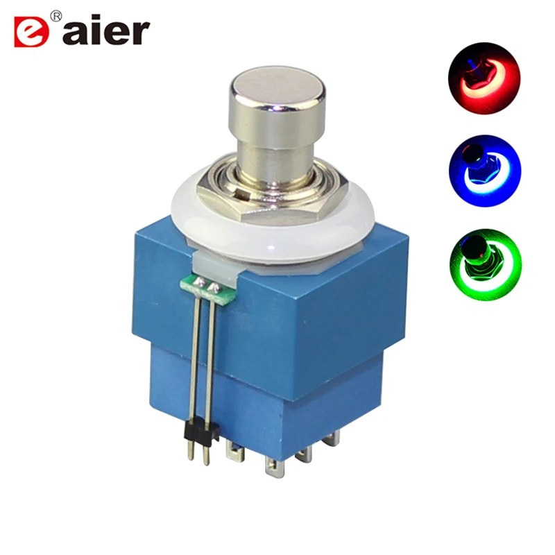 Interruptores de pé com terminal de solda LED, botão, interruptor de travamento, 9 pinos, 3PDT ON-ON, vermelho, azul, verde, 4A, 125V, 30V DC, 2A,