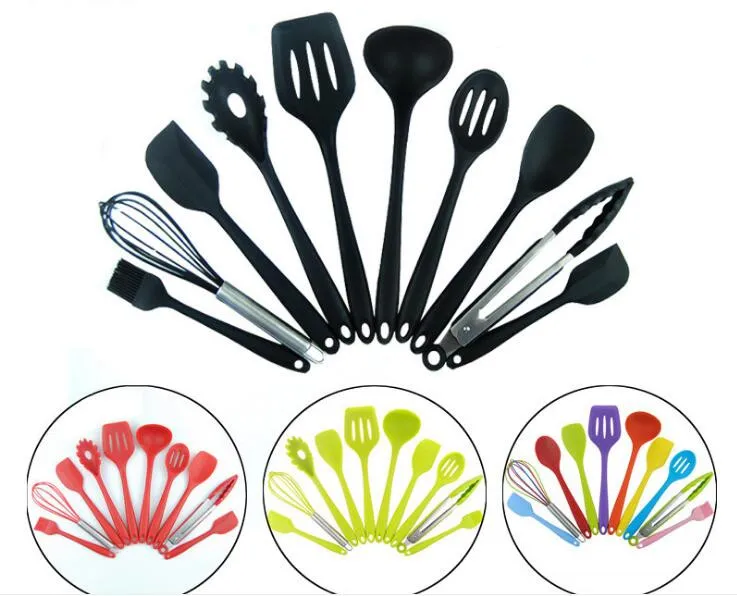 10pcs/lot Kitchen Cookware Set Nonstick Silicone Spatula Spoon Oil Brush BBQ Clip Kitchen Utensils DIY Baking Tools  XB 023