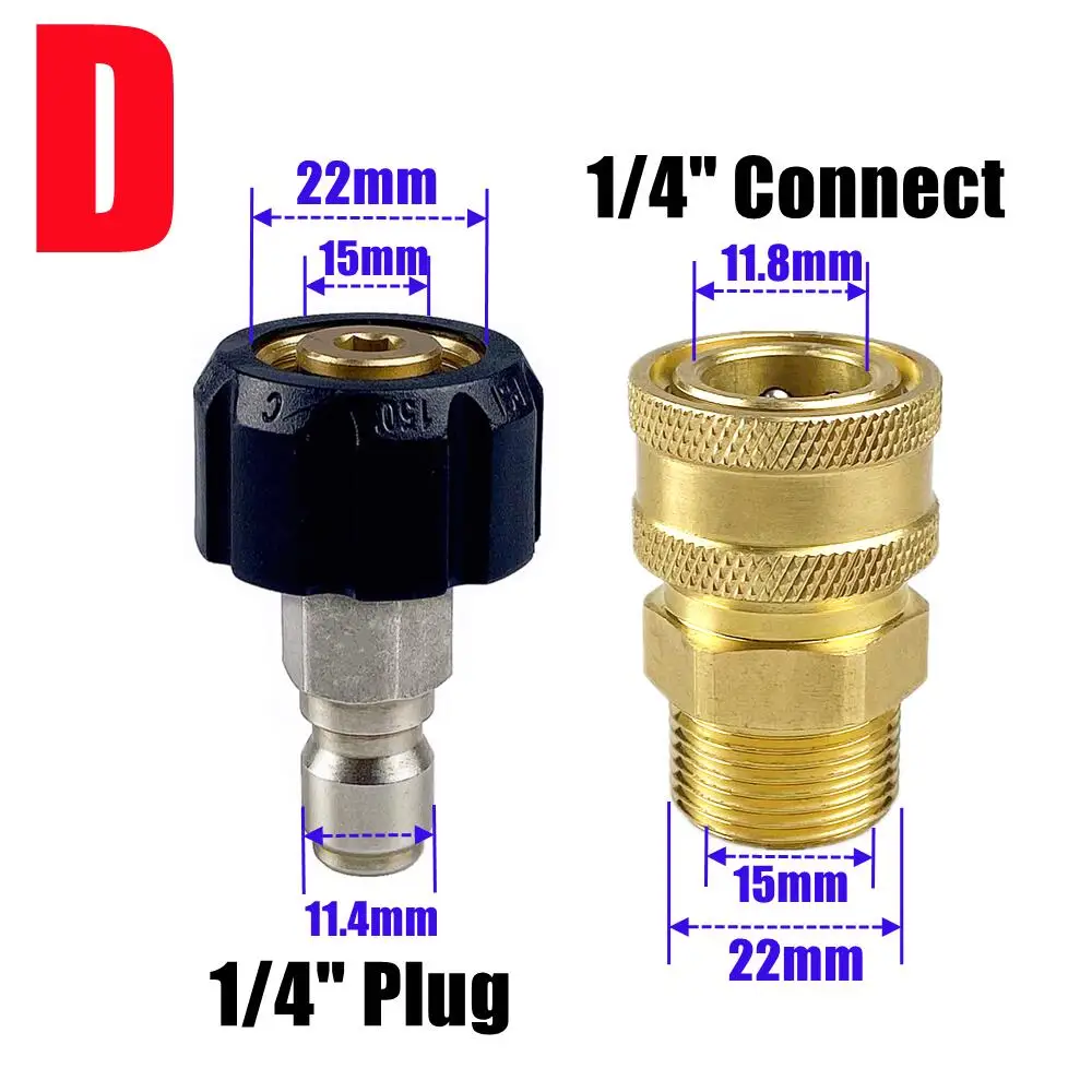 2-teiliges Hochdruckreiniger-Adapter-Set, M22, 14 mm/15 mm Innengewinde, drehbar auf Schnellverbindung, 3/8 Zoll oder 1/4 Zoll Entriegelungssatzdüse