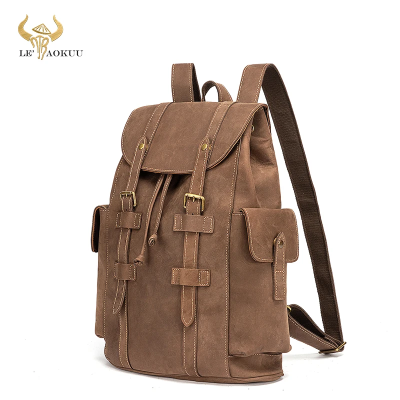 

Design Female Male Crazy Horse Leather Large Capacity Travel University School Book Laptop Bag Backpack Daypack Women Men 1739