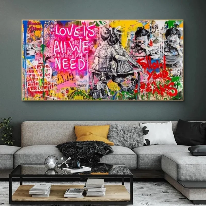 

Banksy Art Love Is All We Need Canvas Paintings on The Wall Follow Your Dream Graffiti Street Art Pictures for Home Decoration