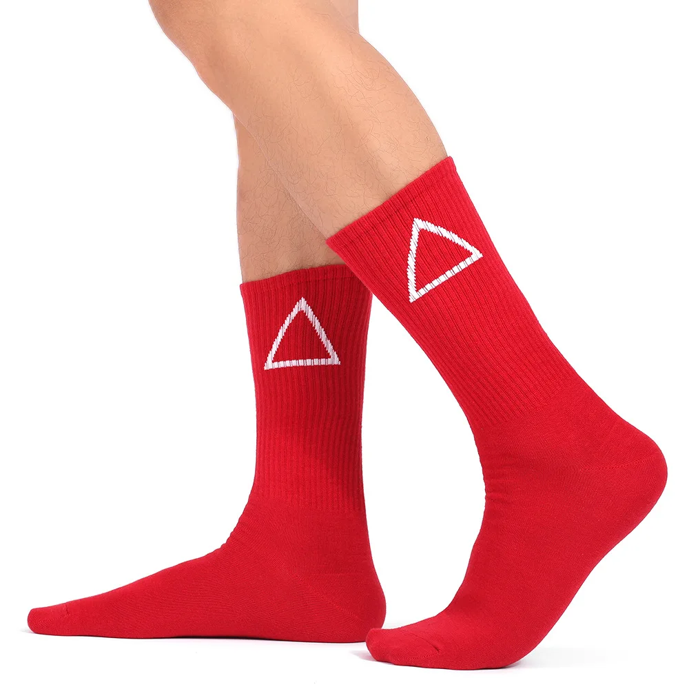 New Color Harajuku Retro Man Cotton Socks Winter In Tube Red, Blue Triangle Square Designer Christmas Socks