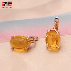 SHENJIANG New Classic Fashion Egg Shape Oval Cubic Zirconia Dangle Earrings For Women Party Jewelry 585 Rose Gold Color Eardrop