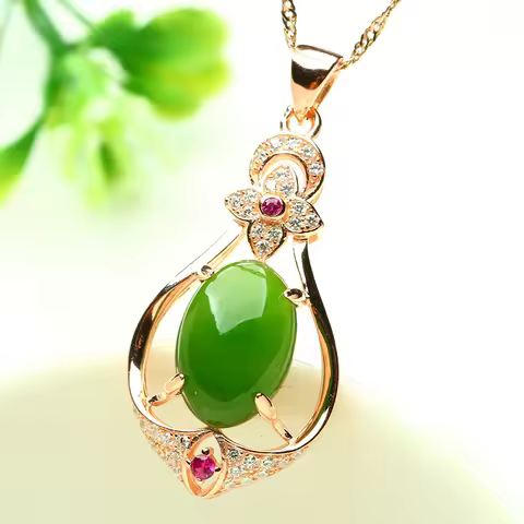 Fashion Hetian Jade Necklaces for Women with Oval Shape Green Jade Pendant Fashion Weddings Woman Party Gift