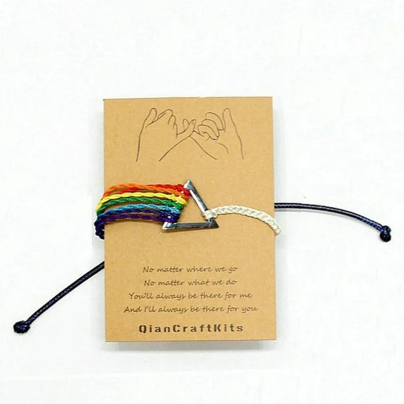 Rainbow Wax Cord Bracelet | Woven Rainbow bracelet with triangle| Friendship Bracelet | Happy gift | Feel good |