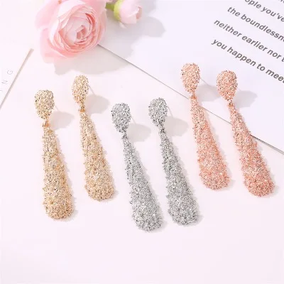 New fashion Exaggerated metal frosted long earrings drop-shaped relief long earrings