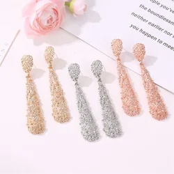 New fashion Exaggerated metal frosted long earrings drop-shaped relief long earrings