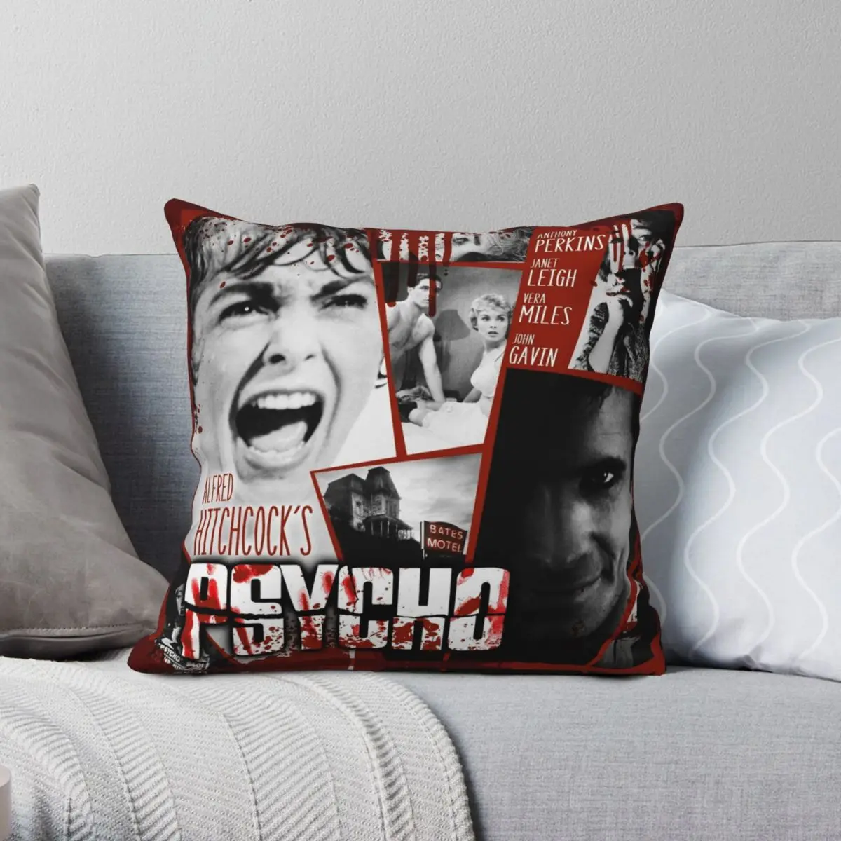 Hitchcock Psycho Movie Square Pillowcase Polyester Linen Velvet Creative Zip Decor Sofa Cushion Cover