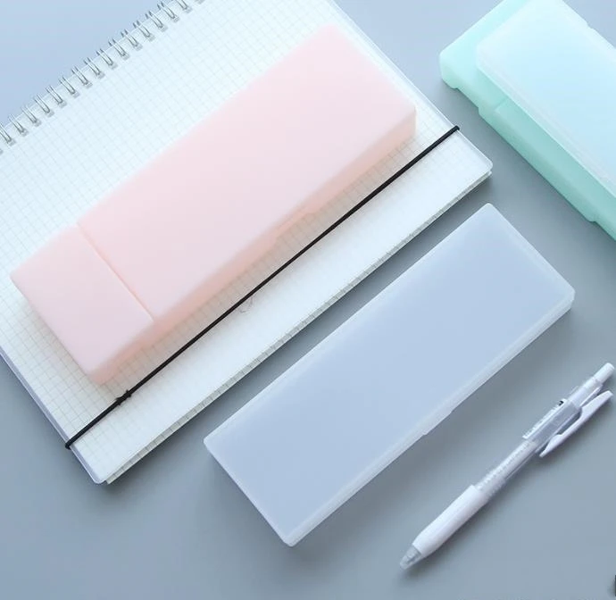 

Simple Multifunction Transparent Pencil Case Frosted Plastic Pink Green White Pens Storage Box Holder SN2048