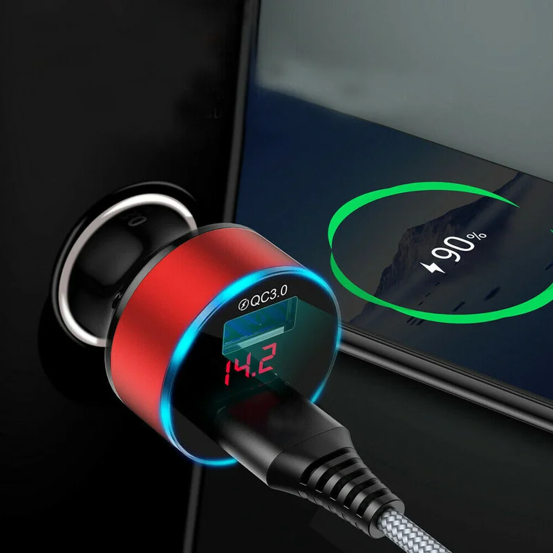 USLION Dual USB Car Tuning Charger QC 3.0 Fast Charging LED Adapter Aluminum Alloy ABS for Cell Phone Universal Car Accessories