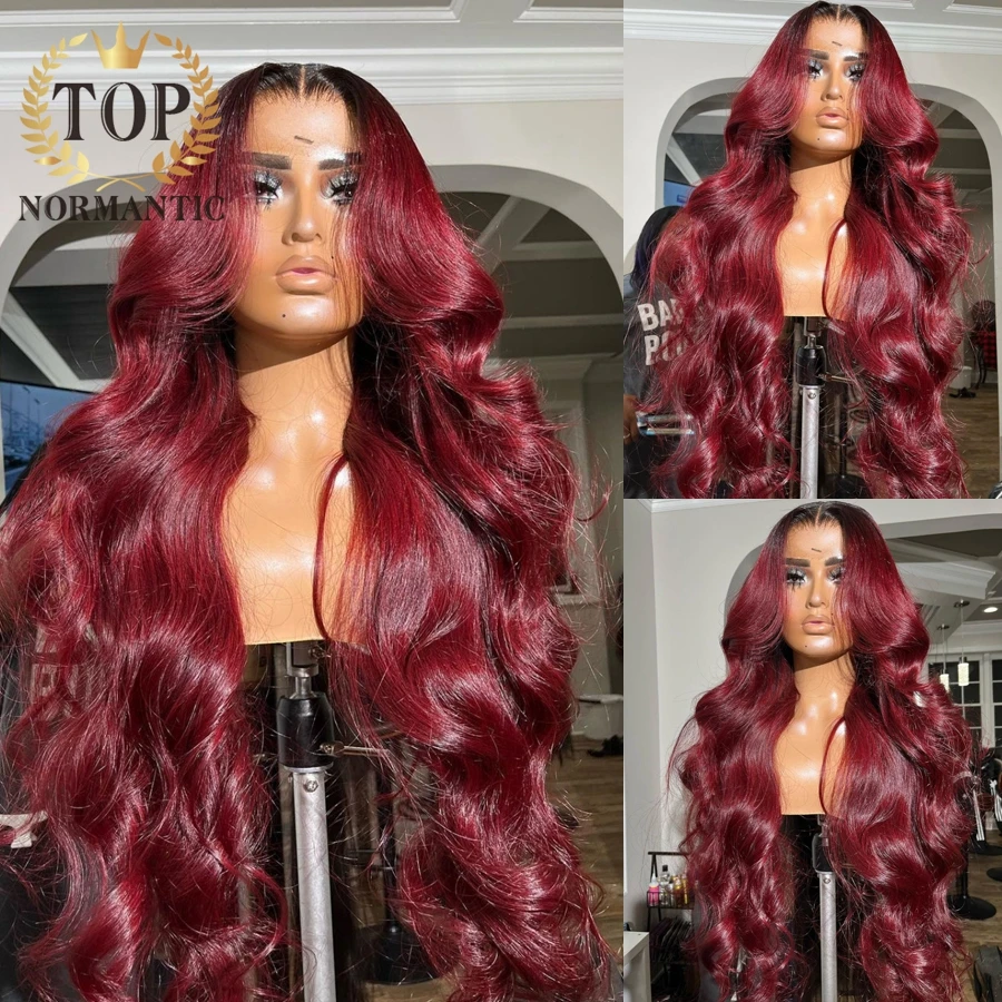 

Topnormantic Ombre Red Color Brazilian Remy Human Hair Wigs with Baby Hair 13x6 Lace Front Body Wave Wig for Women