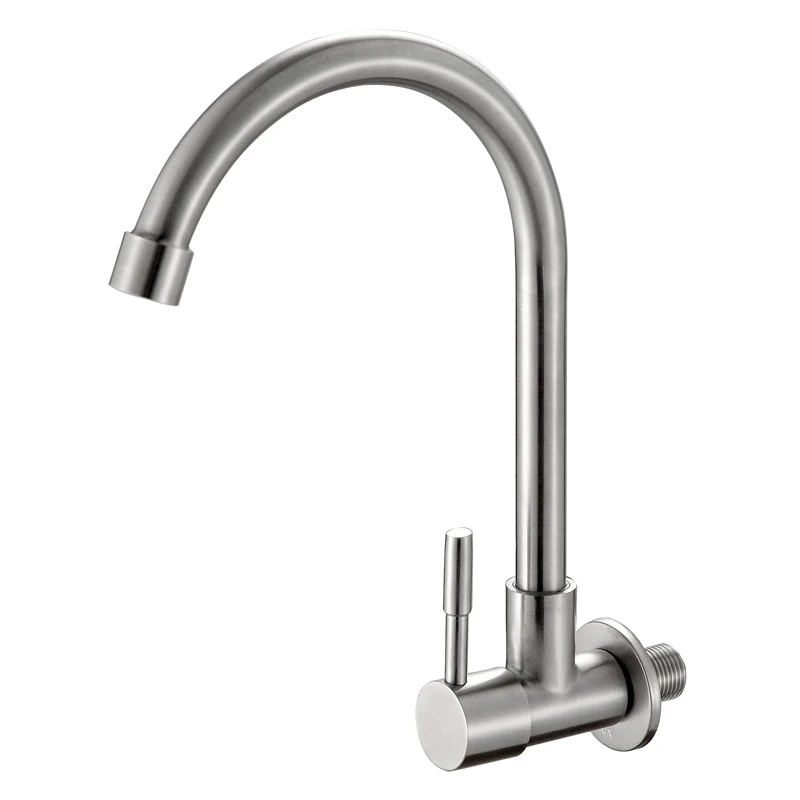 304 stainless steel faucet wall mounted kupper single cold water rotating faucets