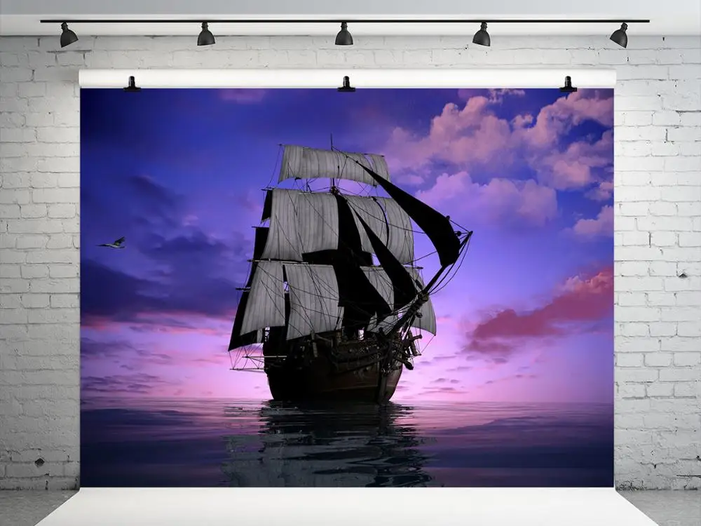 

VinylBDS Sailing Day Photobooth Background Steamship Photographic Background Sunset Fondos De Estudio Fotografia