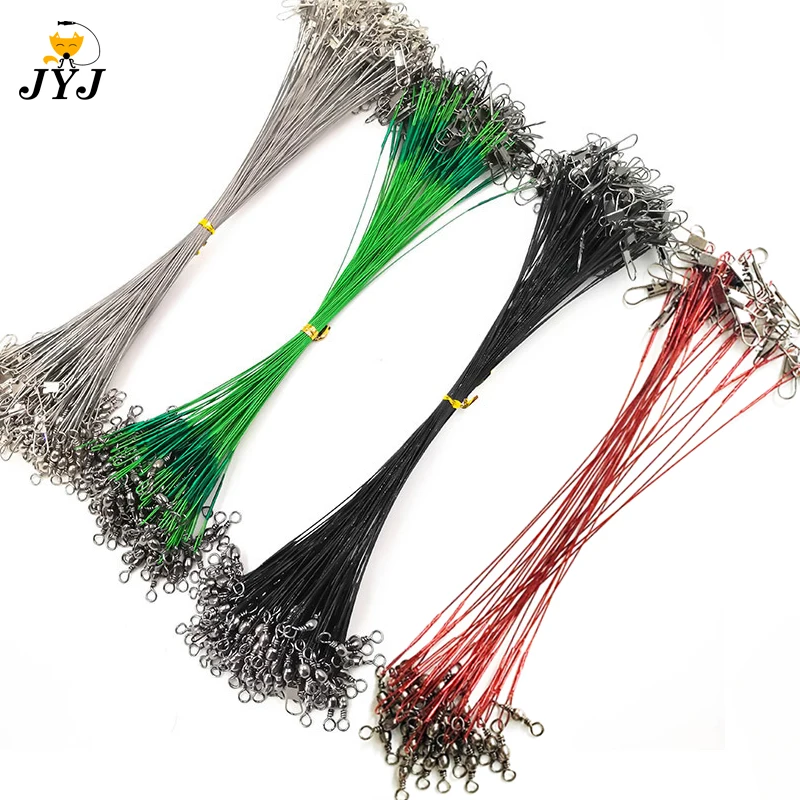 20pcs 15CM-50CM Anti Bite Steel Fishing Line Steel Wire With Swivel Fishing Accessory Core Leash Fishing Wire