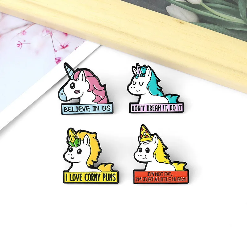 Cute Unicorn Pegasus Enamel Brooches For Women Girls Fashion Cartoon Animal Lapel Badge Pins Bag Clothes Jewelry Party Gifts