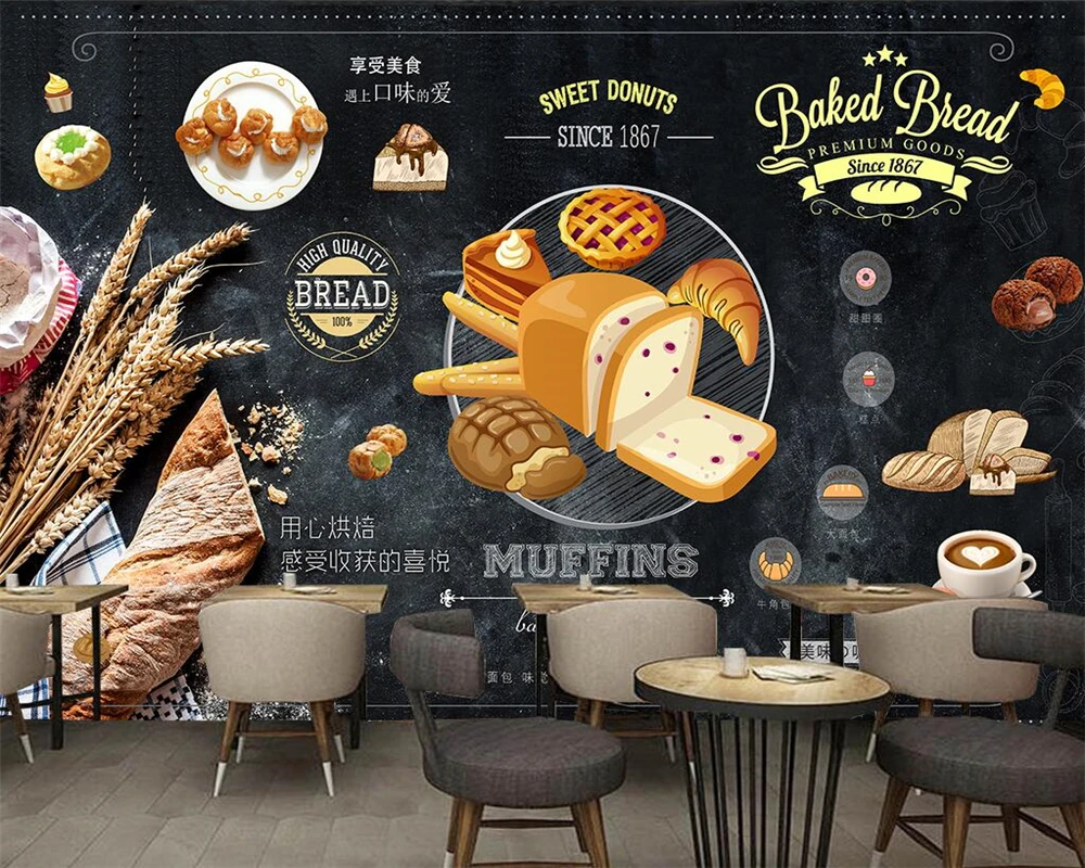 beibehang Customized European-style bread baking cafe milk tea dessert shop tooling background papel de parede wallpaper