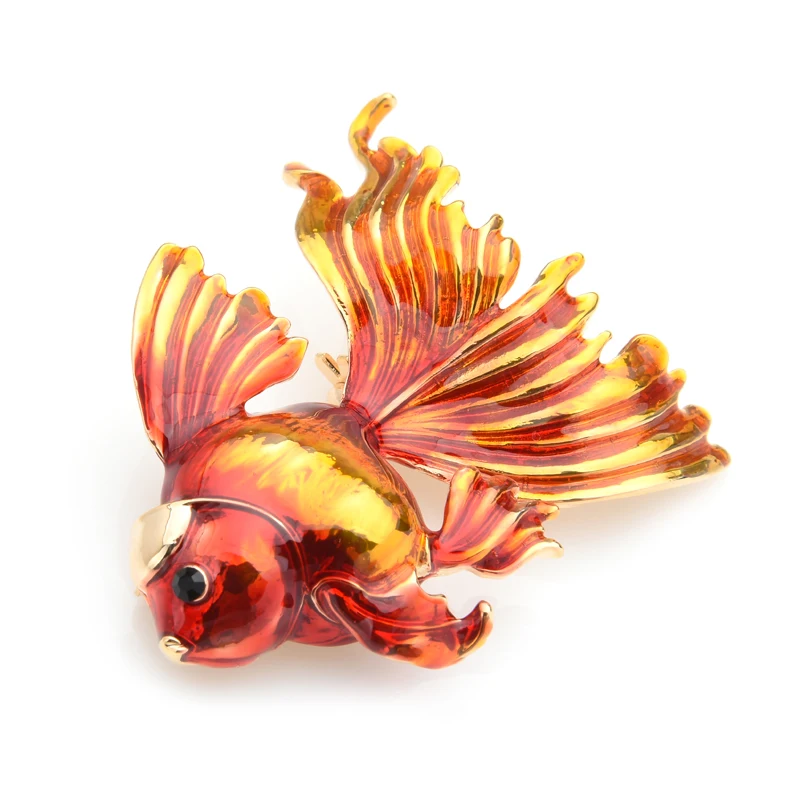 Wuli&baby 3 Colors Goldfish Brooches Women Blue Red Orange Fish Enamel Banquet Brooch Pins Mum Gifts
