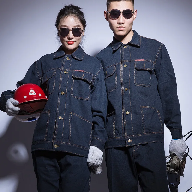 Công Việc Quần Áo Hàn Đầm Denim Suông Nam Nữ Bền Chống Dáng Cạp Quần Jean Đồng Nhất Cơ Khí Tự Động Sửa Chữa Công Nhân Cơ Khí Coverall