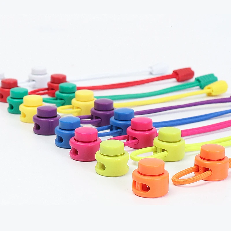 Elastic Round Plastic Lock Cadarços, Quick Wear em 1 segundo, sem gravata, adequado para todos os cadarços preguiçosos, primavera, 1 par