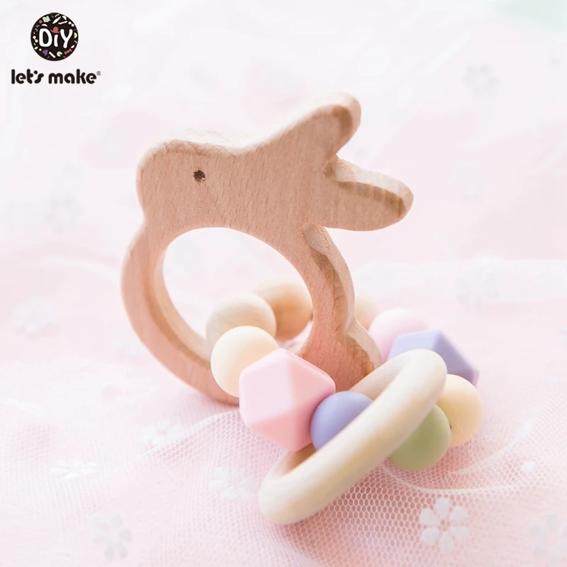 Let's Make 5 ชิ้น/เซ็ต 17 มม.BPA ฟรี Teething ซิลิโคนลูกปัดไม้แหวนของเล่น Teether สำหรับเด็ก baby Rattle ของเล่น