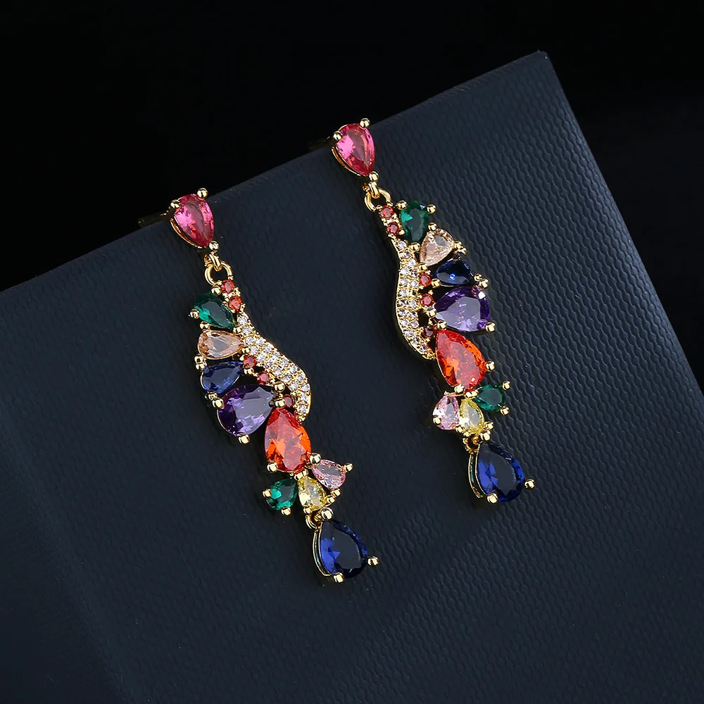 2021 long tassel color luxury zircon earrings 925 silver colorful stone earrings for ladies party birthday jewelry gifts