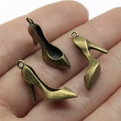 10PCS/lot 27x16mm High Heels Shoes Charms Antique Bronze Silver Color Pendants DIY Making Findings Tibetan Jewelry