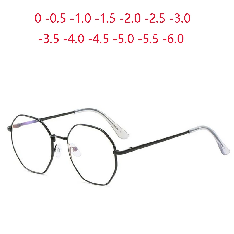 

Polygonal Myopia Glasses Finished Women Men Anti Blue Light Student Retro Short-sigh Spectacle Diopter 0 -0.5 -1.0 To -6.0