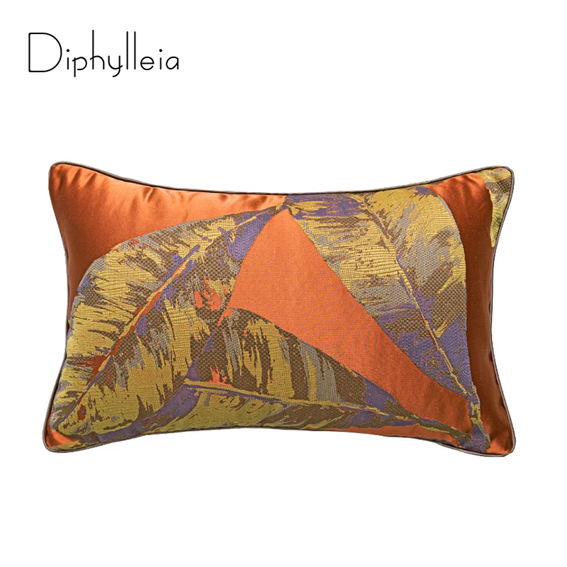 

Diphylleia Loquat Leaves Jacquard Cushion Cover Elegant Design Luxury Craft Art Distinctively Pillow Case Coussin Decorating