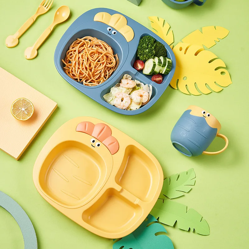 

New Creative Children's Grid Plate Tableware Set Boys And Girls Cute Shapes Vegetables And Fruits Household Baby Non-slip Cups