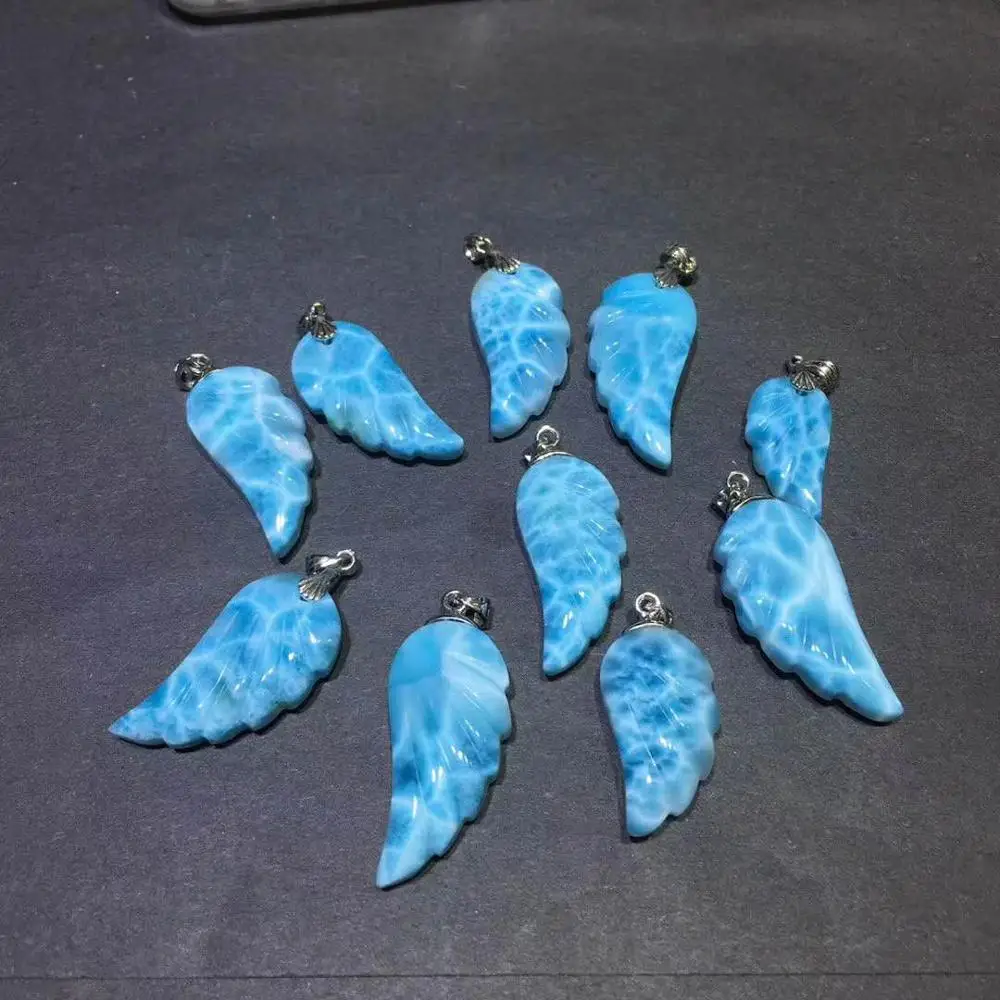 Top Natural Blue Larimar Pendant For Woman Man 17x35mm Wing Beads  Stone Crystal Jewelry