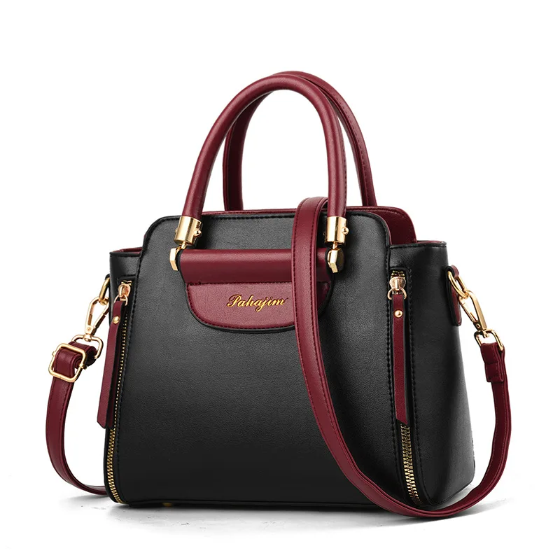 Bolso de hombro de cuero para mujer y niña, bolso grande informal de alta calidad con broche, color negro, 2023