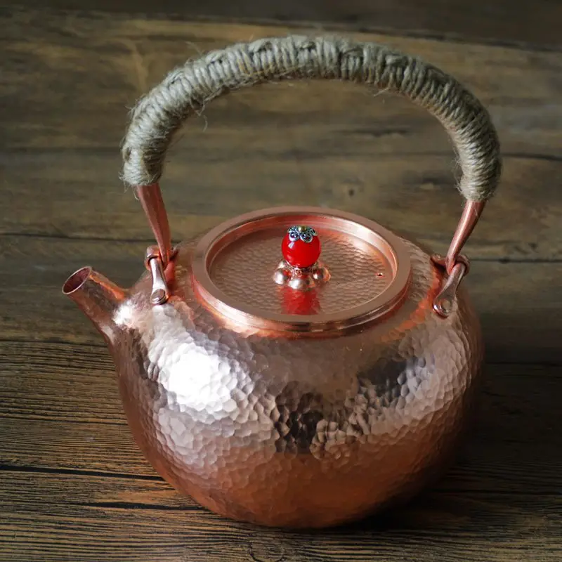 Pure Copper One Full Piece Water Kettle Thick Handmade Teapot Lid With Handle Top Grade Gift