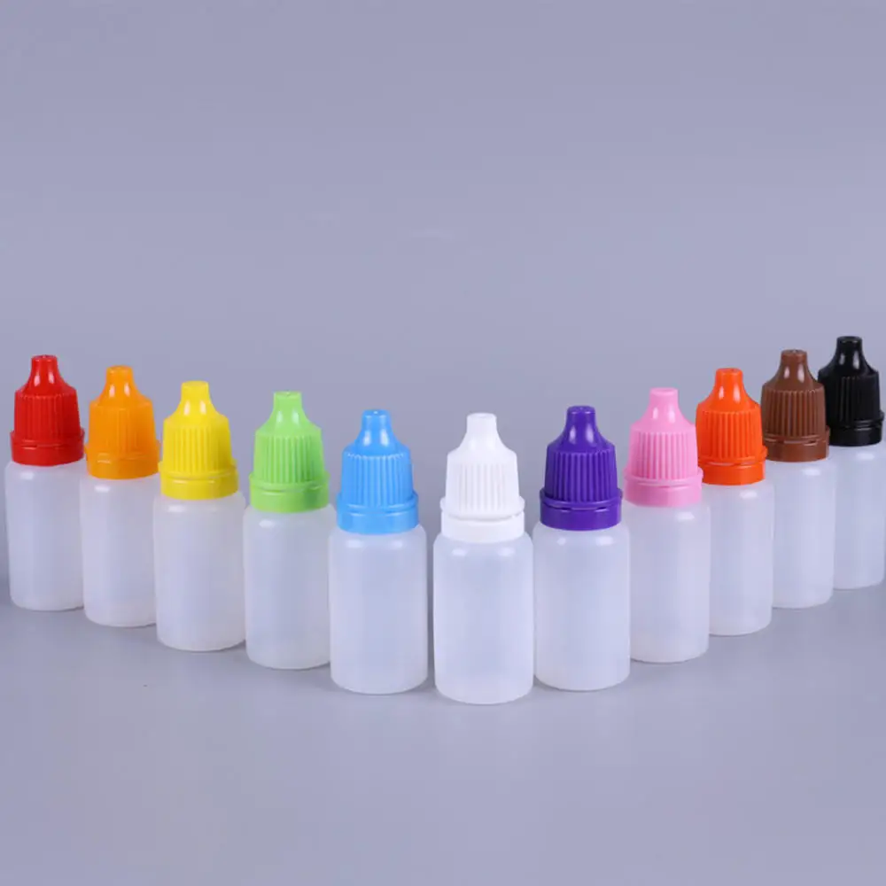 10Pcs/Lot 5ml Eyes Drop Refillable Bottle Empty Plastic Squeezable Dropper Bottles Colorful Cap Eye Liquid Dropper Sample Bottle