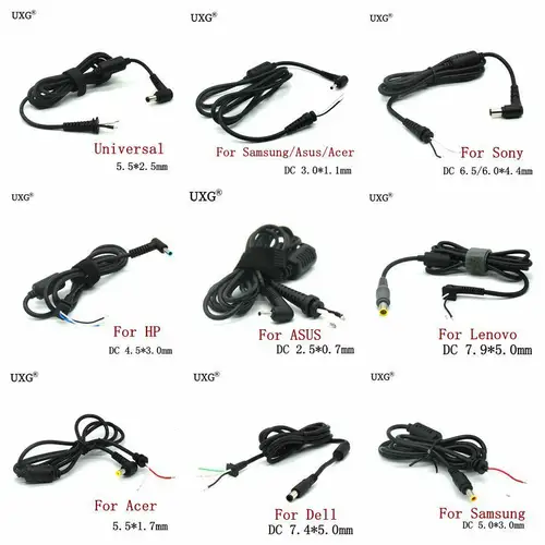 Imagen 1 del producto Cable de alimentación conector DC Jack cargador adaptador enchufe Cable de alimentación para Samsung HP Dell Sony Toshiba Asus Acer Lenovo