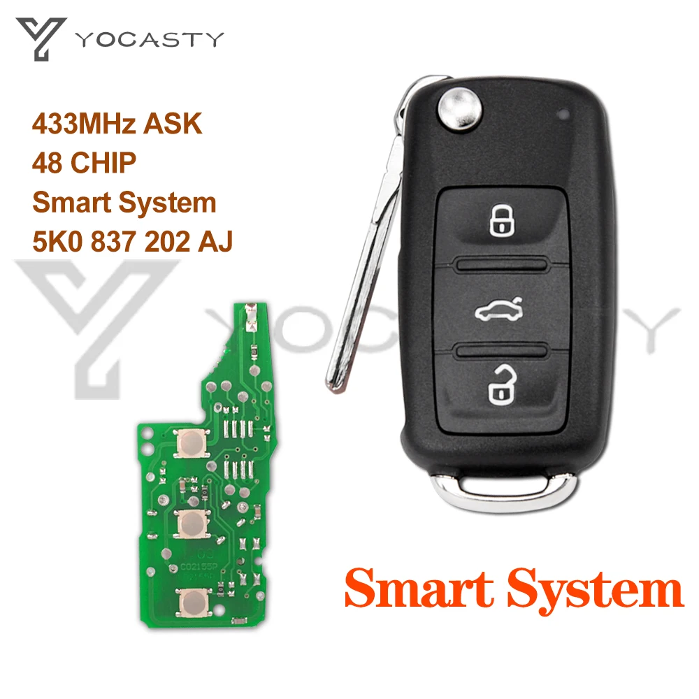 

YOCASTY 5K0837202AJ Flip Remote Key Keyless Fob For VW Caddy Jetta Beetle Golf Polo 5K0 837 202 AJ 5K0 837 202 E 5K0837202E