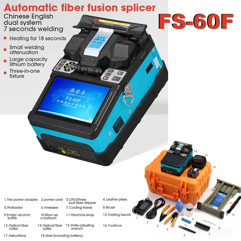 

Express Free FS-60F Blue COMPTYCO FTTH Fiber Optic Welding Splicing Machine Optical Fiber Fusion Splicer toolbox