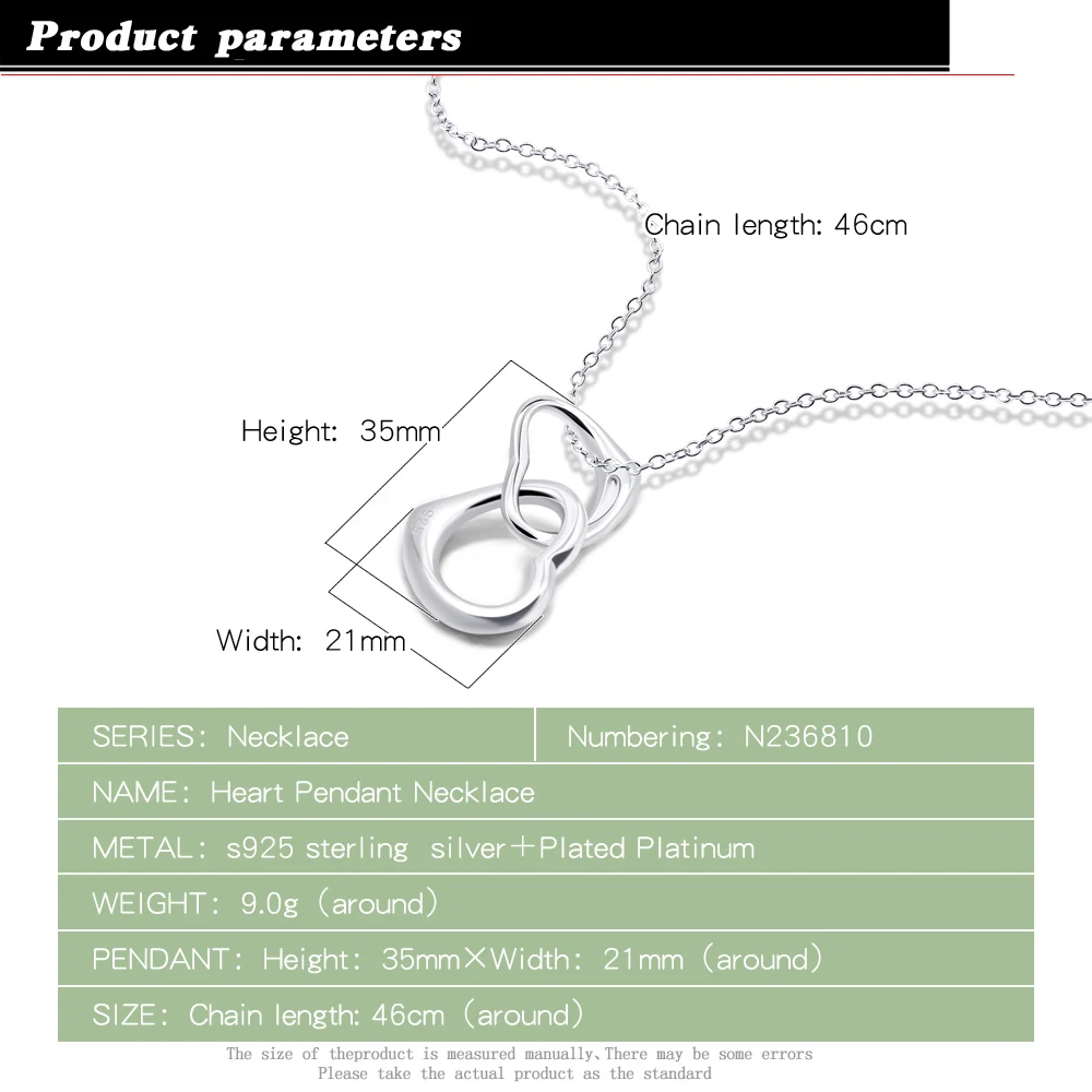 Women's 925 Silver Necklace Heart Pendant Solid Silver Clavicle Chain High Quality Female Silver Jewelry Party Birthday Gift 2