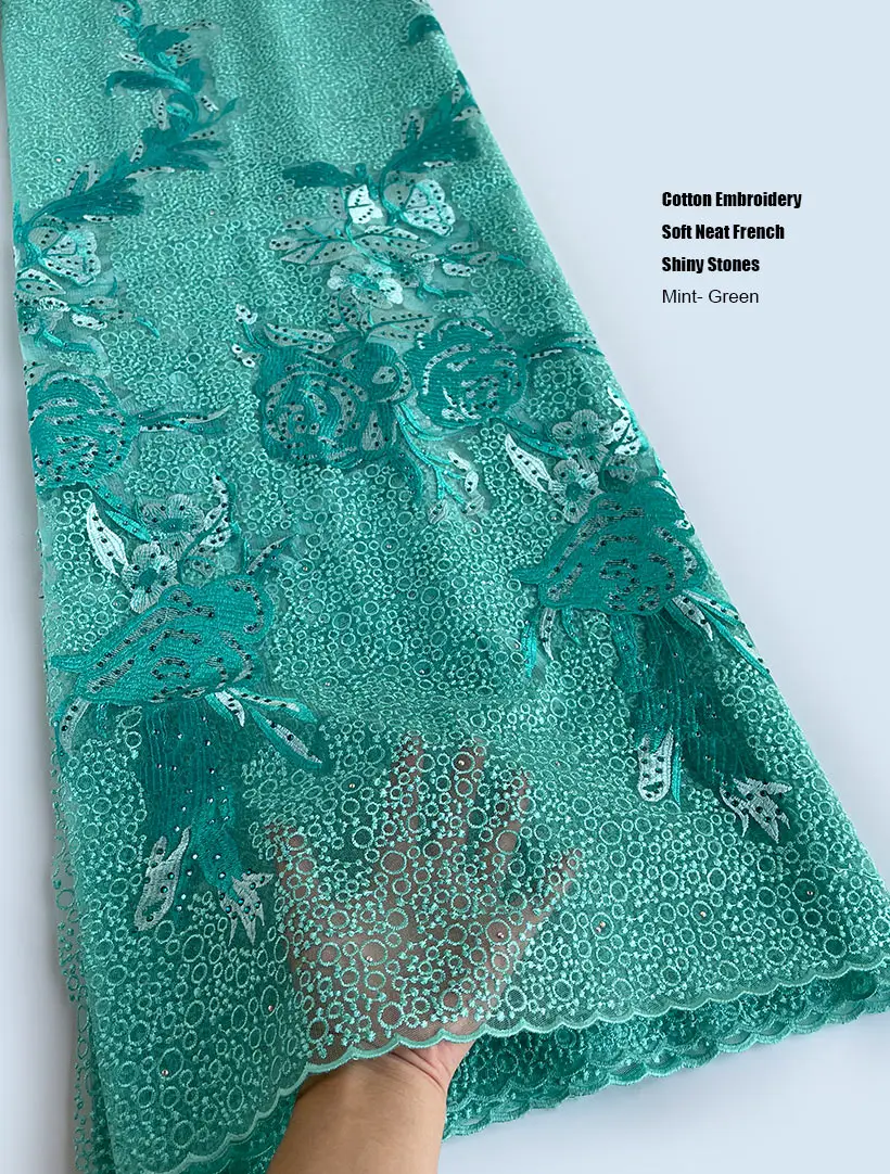 

Excellent Aqua Original Soft French Lace Cotton Embroidered African Tulle Swiss Mesh Fabric Sewing Event Occasion Mermaid Gown