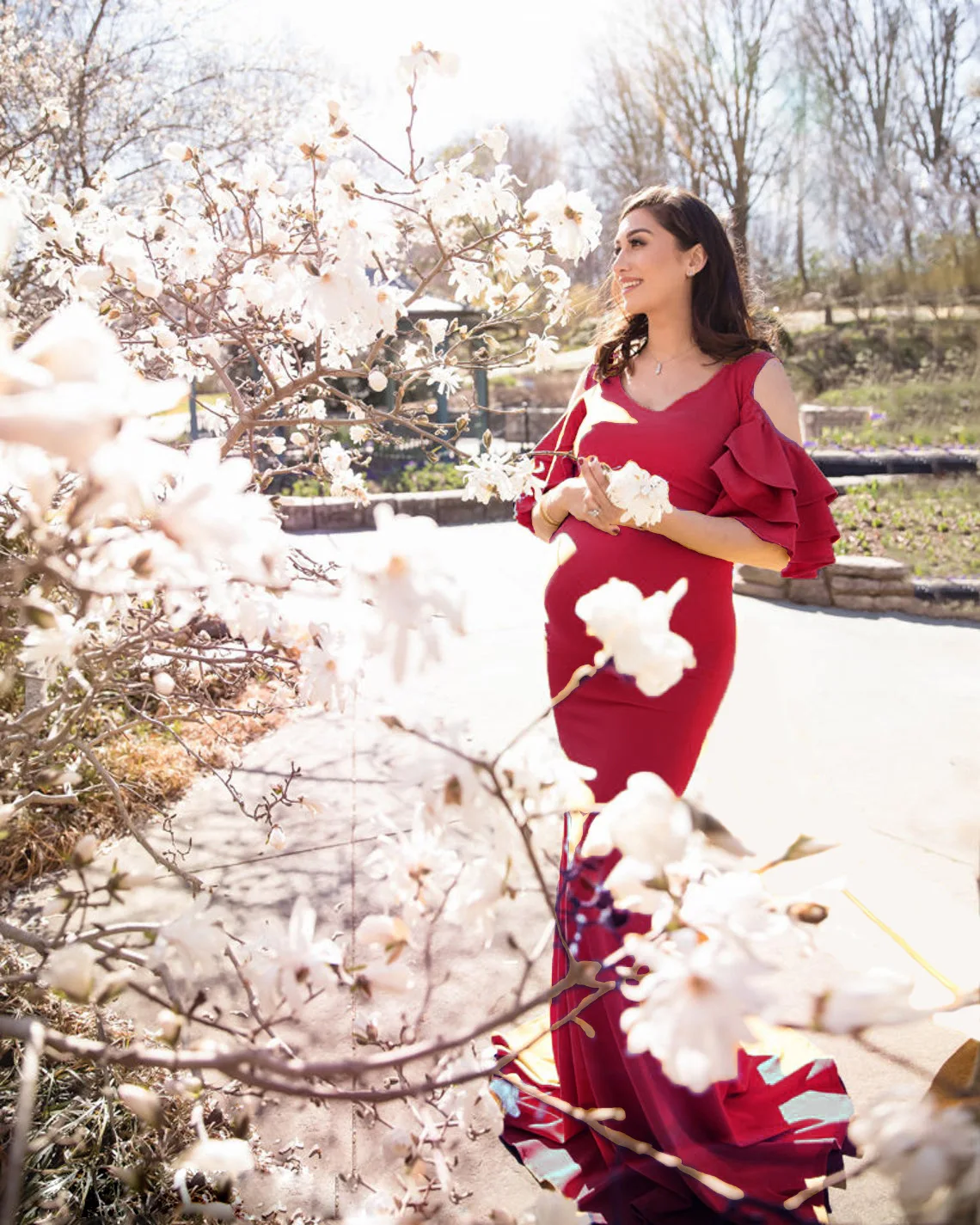 Mode Umstandskleider für Fotoshooting Schwangere Frau Fotografie Kleid Umstandsfotoshooting Rot Blau Kleider mit V-Ausschnitt