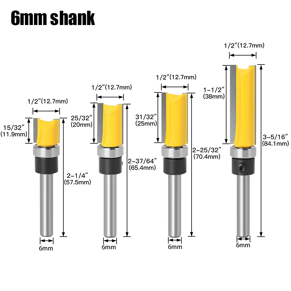 4個1/4で6ミリメートルシャンクカッタールータービットトリミング木工フライスカッターデュアルブレード