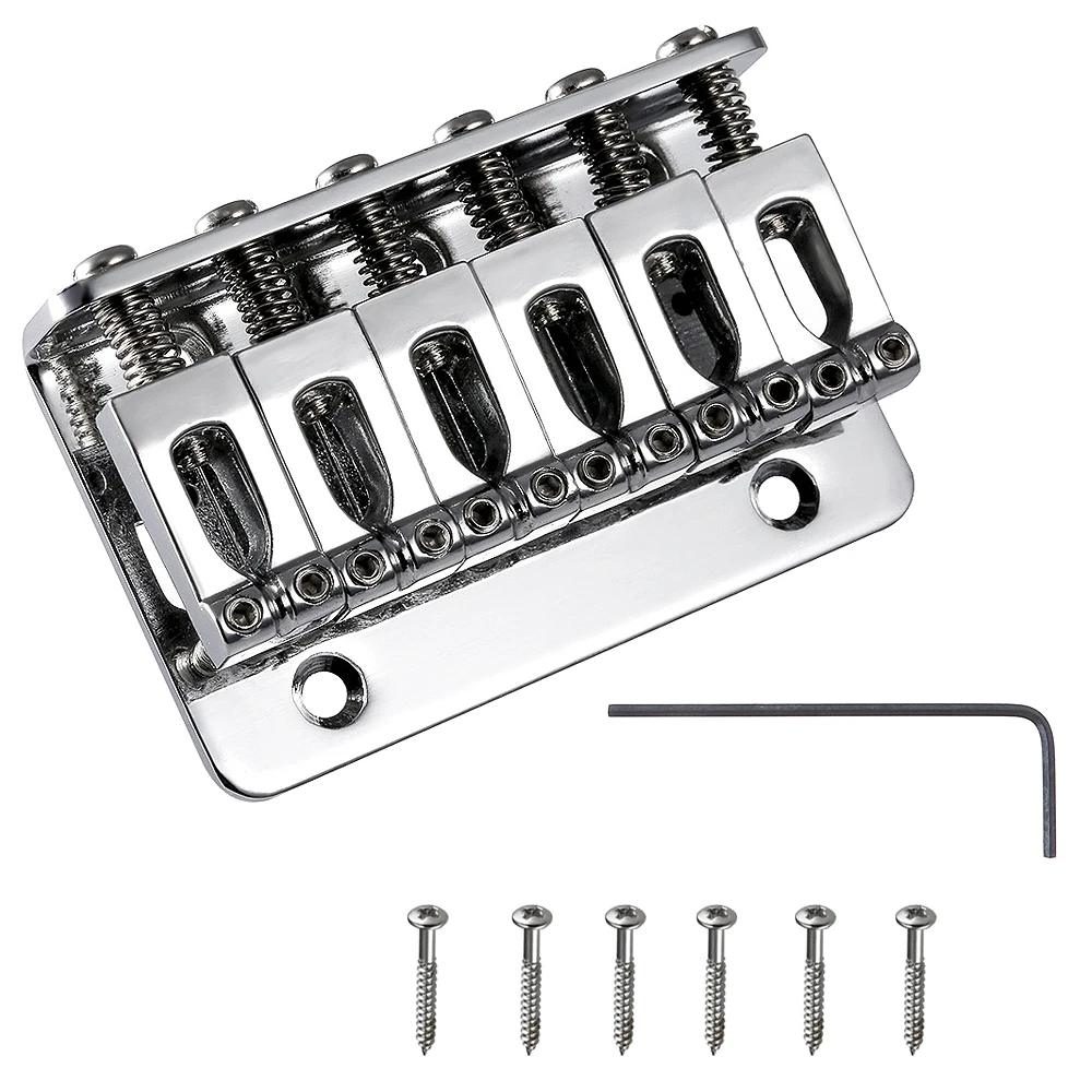 6 Strings Silver Fixed Hard Tail Guitar Bridge Guitar Tailpiece Accessories with Chrome Plate for 65mm Electric Guitar