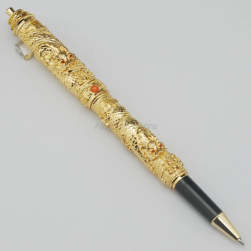 

Jinhao Noble Rollerball Pen Golden Tower Cap Small Double Dragon Playing Pearl Metal Carving Embossing Heavy Pen For Writing