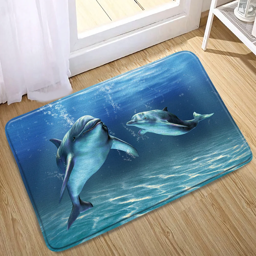 Dolphin Sea Turtle Bath Mats Bathroom Decoration Non-Slip Rugs Entrance Door Mat Ocean Animal Underwater World Doormat Carpet