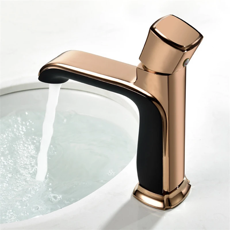 

Bathroom Basin Faucets Solid Brass Sink Mixer Tap Hot & Cold Lavatory Crane Single Handle Waterfall Faucet Black Rose Gold