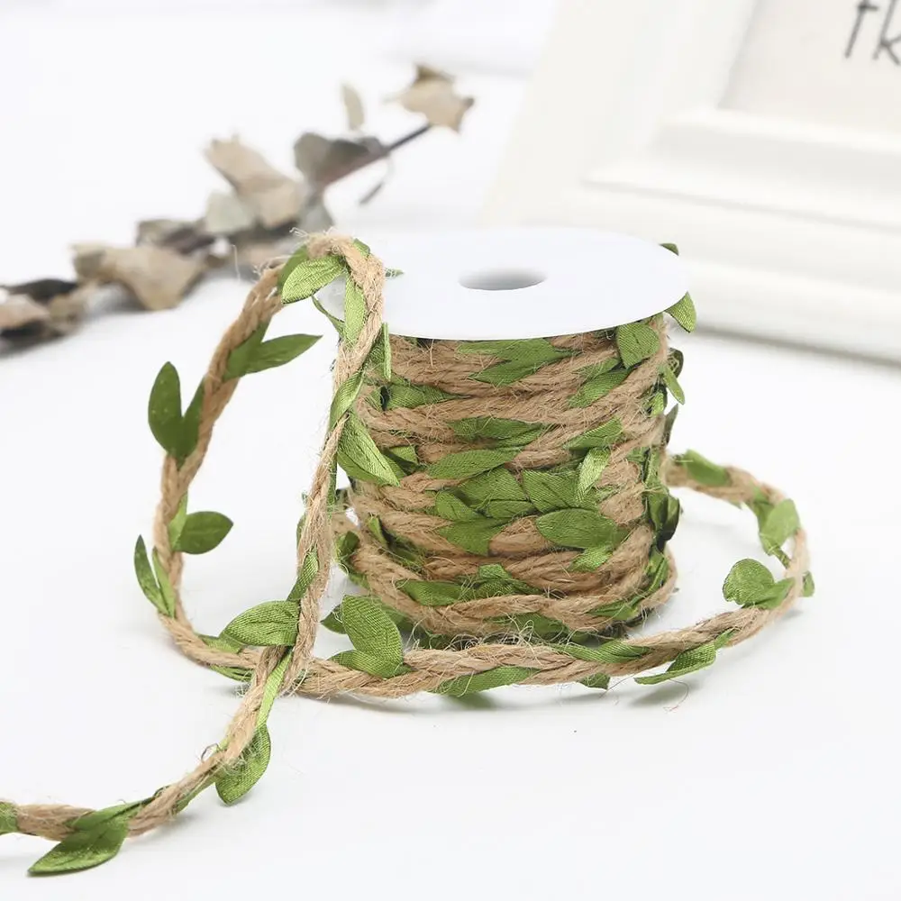 10M Simulation Green Leaves Weaving Hemp Rope for Gift Packaging Wedding Party Home Christmas Decor Accessories Supplies