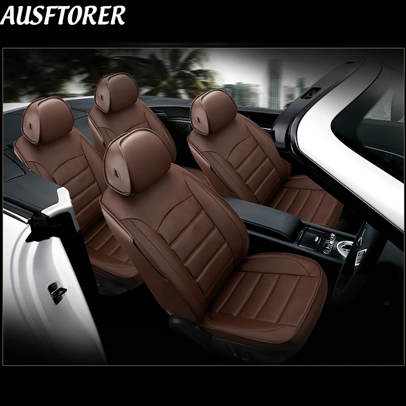 

AUSFTORER Cowhide & PVC Leather Auto Seat Cushion for Peugeot 3008 2014 2013 2012 2011 2010 Accessories Car Seat Cover 15PCS/Set