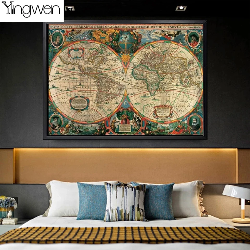 5D fai da te pittura diamante di grandi dimensioni mappa del mondo Vintage arte 3D strass ricamo perline punto croce mosaico immagine decorazioni